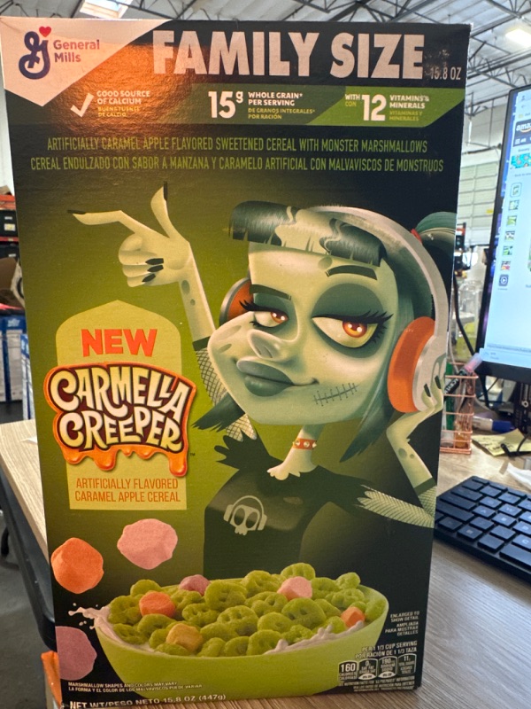 Photo 2 of 3 PACK General Mills Carmella Creeper Zombie Monster Breakfast Cereal Family Size, 15.8 oz
