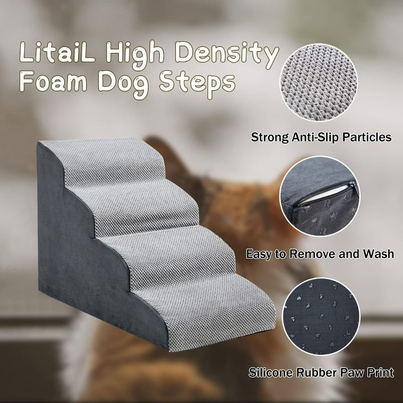 Photo 2 of Dog Stairs, Dog Ramp/Steps for Couch Sofa Bed, Pet Stairs with High-Density Foam and Washable Cover, Non-Slip Foam Pet Steps for Small Old Dogs Cats, Chubby/Injured Pets ?Grey

