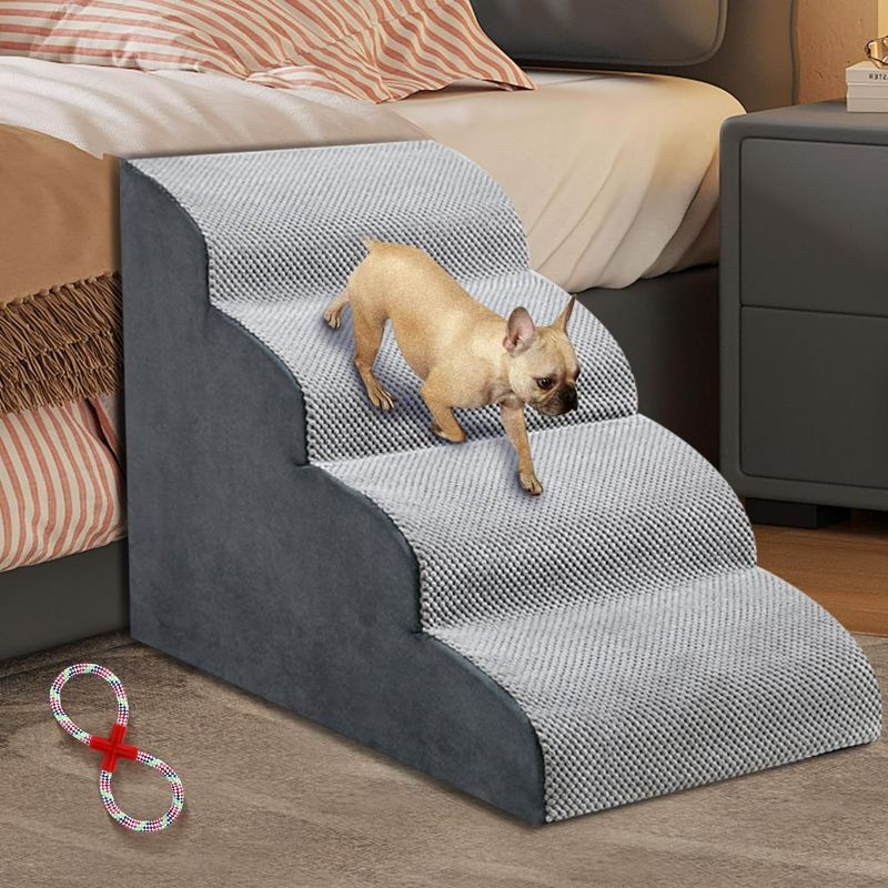 Photo 1 of Dog Stairs, Dog Ramp/Steps for Couch Sofa Bed, Pet Stairs with High-Density Foam and Washable Cover, Non-Slip Foam Pet Steps for Small Old Dogs Cats, Chubby/Injured Pets ?Grey
