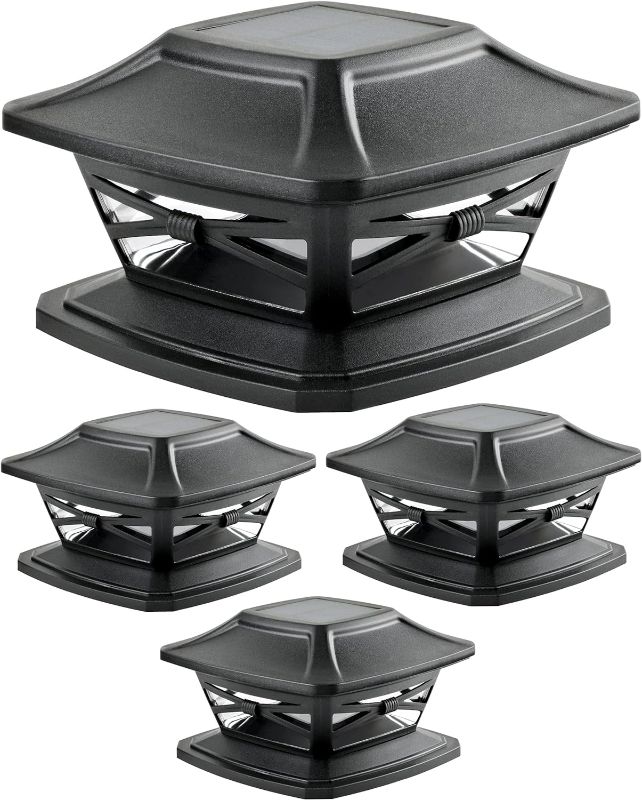 Photo 1 of Davinci Lighting Flexfit Solar Outdoor Post Cap Lights - Includes Bases for 4x4 5x5 6x6 Wooden Posts - Bright LED Light - Slate Black (4 Pack)
