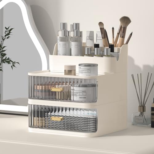 Photo 1 of Makeup Organizer, Stackable Make Up Organizer for Desk with Drawers, Skincare Organizers for Lipstick, Lotion, Mask, Cream, Essence, Air Cushion, Liquid Foundation, Concealer (Green)