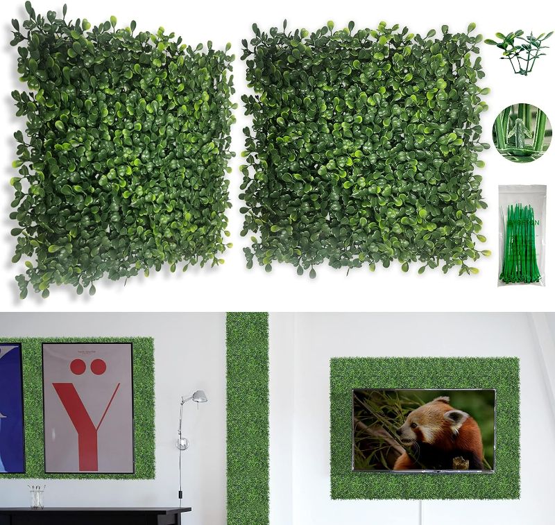 Photo 1 of Bybeton Artificial Grass Wall Panel,10"x 10"(12Pcs) Boxwood Faux Green Wall Panels for Interior Wall, Backdrop Wall,Garden Wall and Indoor Outdoor Plant Wall Decor
