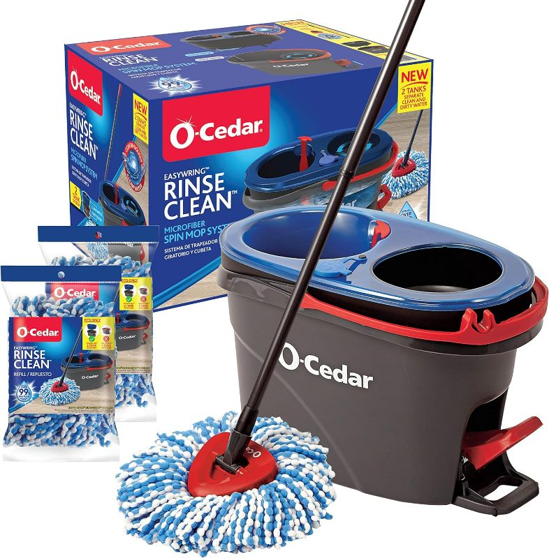 Photo 1 of O-Cedar EasyWring RinseClean Microfiber Spin Mop & Bucket Floor Cleaning System with 2 Extra Refills
