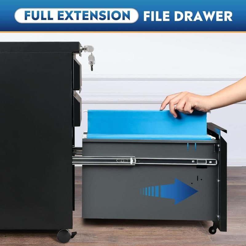 Photo 1 of DEVAISE 3 Drawer Mobile File Cabinet with Lock, Under Desk Metal Filing Cabinet for Legal/Letter/A4 File, Fully Assembled Except Wheels, Black
