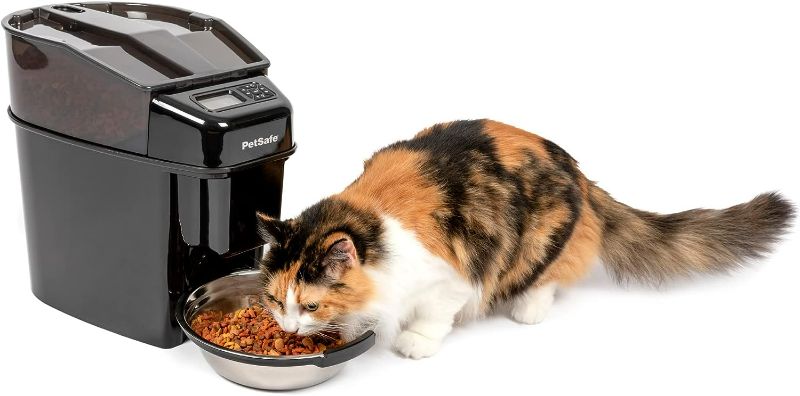 Photo 1 of PetSafe Healthy Pet Simply Feed Automatic Cat Feeder for Cats and Dogs - 24 Cups Capacity Pet Food Dispenser with Slow Feed and Portion Control (12 Meals per Day) - Includes Stainless Steel Bowl Simply Feed with Meal Splitter