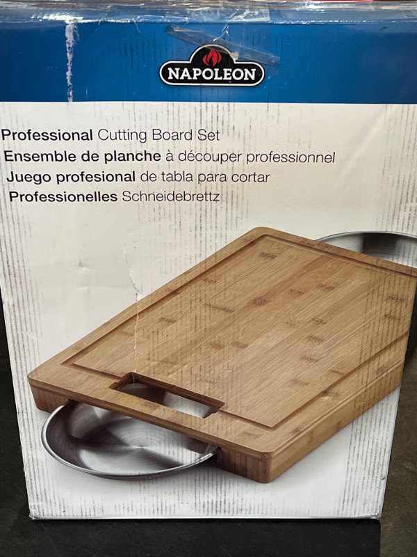 Photo 2 of Napoleon PRO Bamboo Cutting Board With Stainless Steel Bowls 70012 Naturally Cutting Board With Two Stainless Steel Bowls, Chopping and Carving Meat