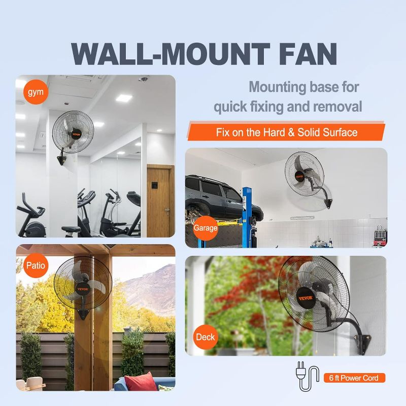 Photo 2 of VEVOR 20 inch Wall Mount Fan Oscillating, 3-speed High Velocity Max. 4650 CFM Industrial Wall Fan for Indoor, Commercial, Residential, Warehouse, Greenhouse, Workshop, Basement, Black, ETL Listed