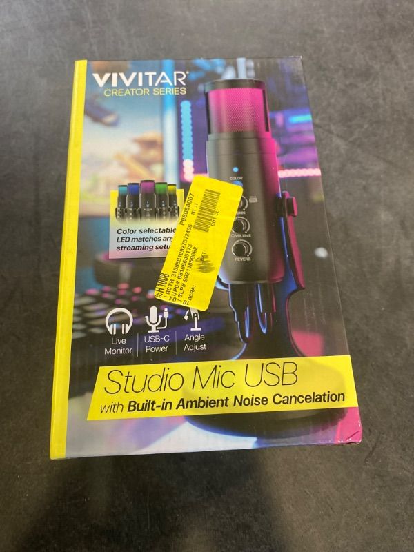 Photo 3 of Vivitar Streaming Studio Microphone with LED Lights Desktop Mic with USB Condenser for Streaming and Gaming OPEN BOX. CONDITION SOLD AS IS, UNTESTED.