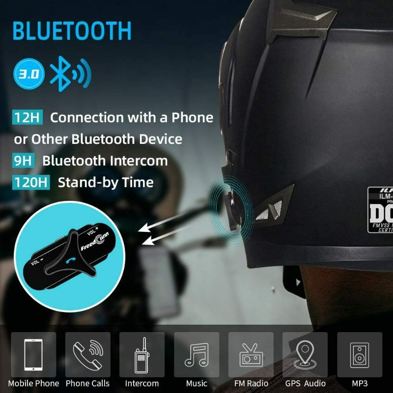 Photo 2 of ILM Bluetooth Integrated Modular Flip up Full Face Motorcycle Helmet Sun Shield Mp3 Intercom Model 953PRO (XL, Matte Black)
