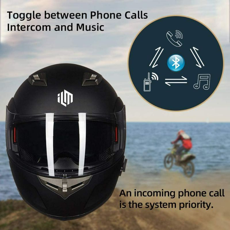 Photo 4 of ILM Bluetooth Integrated Modular Flip up Full Face Motorcycle Helmet Sun Shield Mp3 Intercom Model 953PRO (XL, Matte Black)
