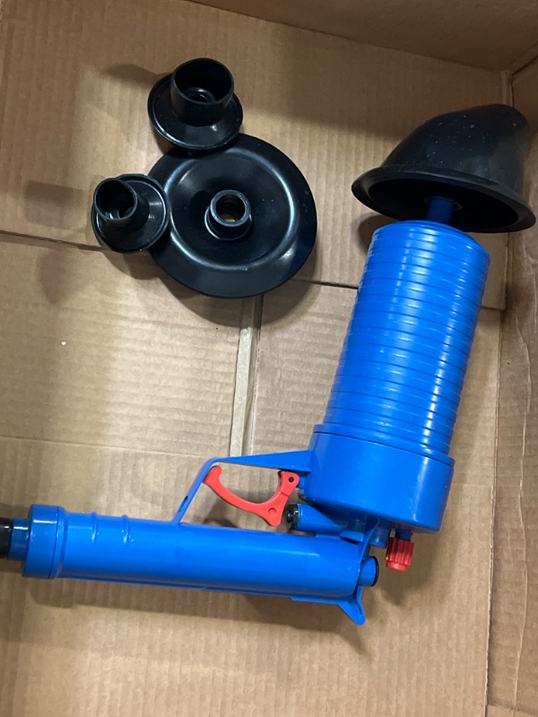 Photo 1 of Air Drain Blaster, Reusable Clogged Toilet Pipe Environmentally Friendly Dark Blue High Pressure 4 Rubber Stopper Easy to Operate Efficient for Sewers
