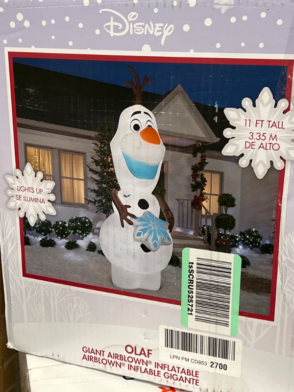 Photo 3 of Gemmy Christmas Airblown Inflatable Olaf w/Snowflake Giant Disney, 11 ft Tall, white