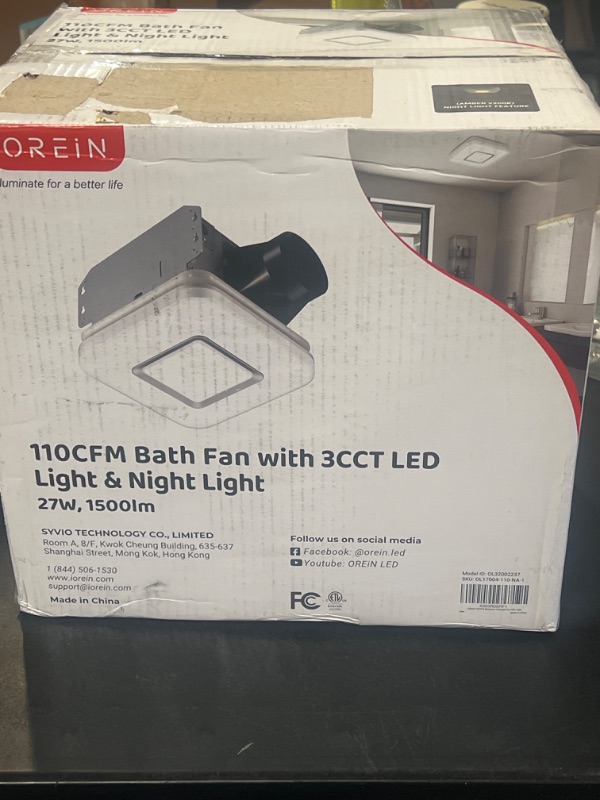 Photo 3 of OREiN Bathroom Exhaust Fan with Light, 110 CFM 2.0 Sones, 27W Bathroom Fan with Light for Home, 1500lm LED Light 3000K/4000K/5000K Selectable & Nightlight, FCC/ETL Listed, Bathroom Fan Light Combo