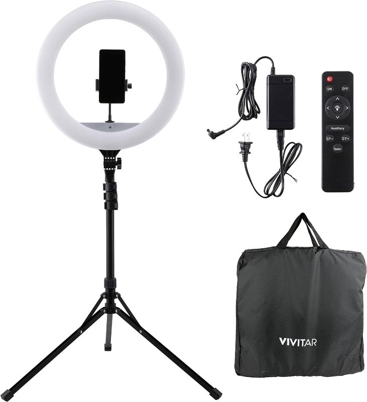 Photo 1 of Vivitar LED Ring Light with Stand, 18 Inch Adjustable Brightness Ring Light with Tablet Holder and Wireless Remote, Portable Lighting for Photo Studio, Makeup, Streaming, Photography
