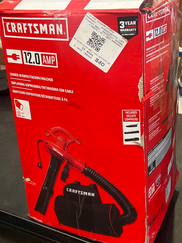 Photo 3 of Craftsman 3-in-1 Leaf Blower, Leaf Vacuum and Mulcher, Up to 260 MPH, 12 Amp, Corded Electric (CMEBL7000)
