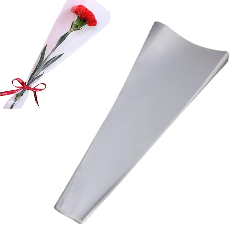 Photo 1 of 100 Pcs flower packaging transparent bag,flowers bouquet sleeve transparent cellophane Suitable for flower shop, shopping mall flower packaging (15X8)