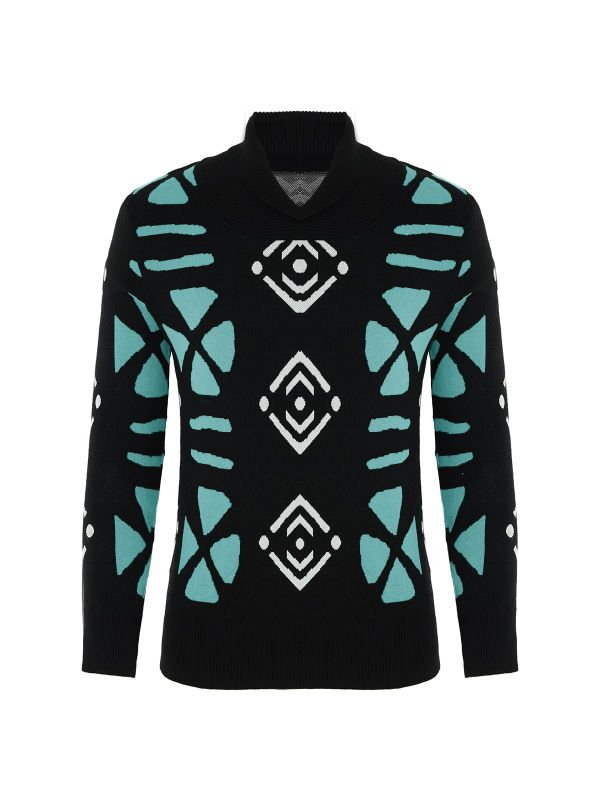 Photo 1 of Karlywindow Mens Shawl Collar Pullover Sweaters Long Sleeve Soft Knit Regular fit African Print Sweater X-Large GREEN