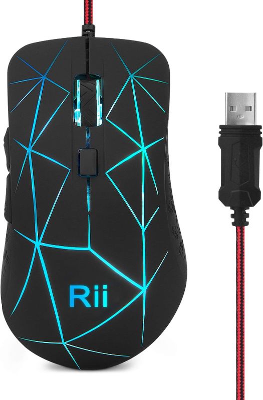 Photo 1 of Rii RGB Wired Gaming Mouse, USB Optical Computer Mice with 6 Programmable Buttons,3200 DPI Adjustable,7 Color Backlit for Laptop PC Gamer Computer Desktop