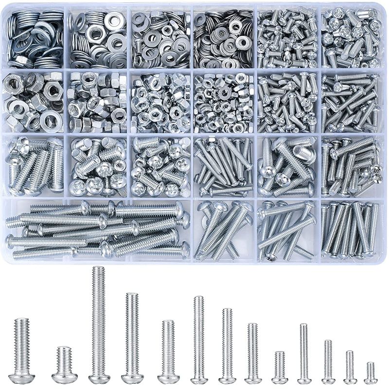 Photo 1 of 1080 Pcs Screws Bolts and Nuts Assortment Kit, Metric Machine Screws and Nuts and Bolts and Flat Washers, M3/M4/M5/M6 Phillips Slotted Pan Head Hex Bolts and Nuts Sets - 900g/16 Size