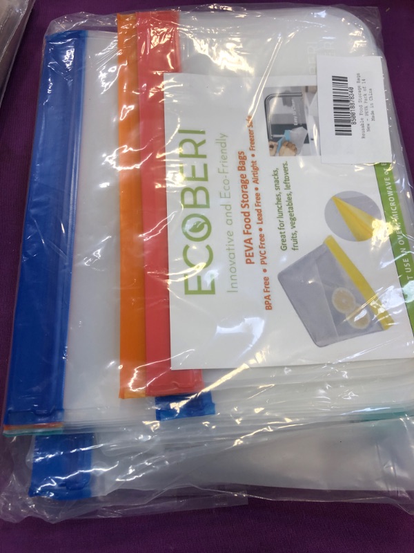 Photo 1 of 14 Pack Ecoberi Reusable Food Storage Bags, Leakproof, Freezer Bag, Sandwich, Snack, Travel Bag, Easy Zip Closure (Multi-14)