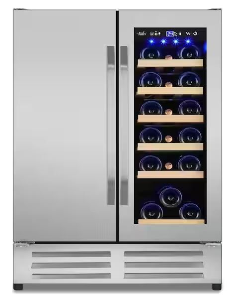 Photo 1 of 24 in.Dual Zone 20-Wine Bottles and 88-Can Built-In and Freestanding with French Door Beverage Cooler in Stainless Steel
