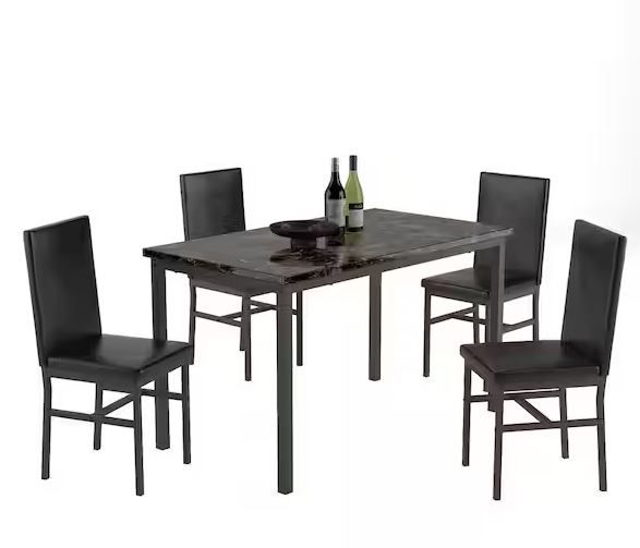 Photo 1 of 5-Piece Imitation Marble MDF Wood Top Dining Room Set with 4 Chair Seats 4 Kitchen Dining Table Set Breakfast Nook TABLE ONLY 
