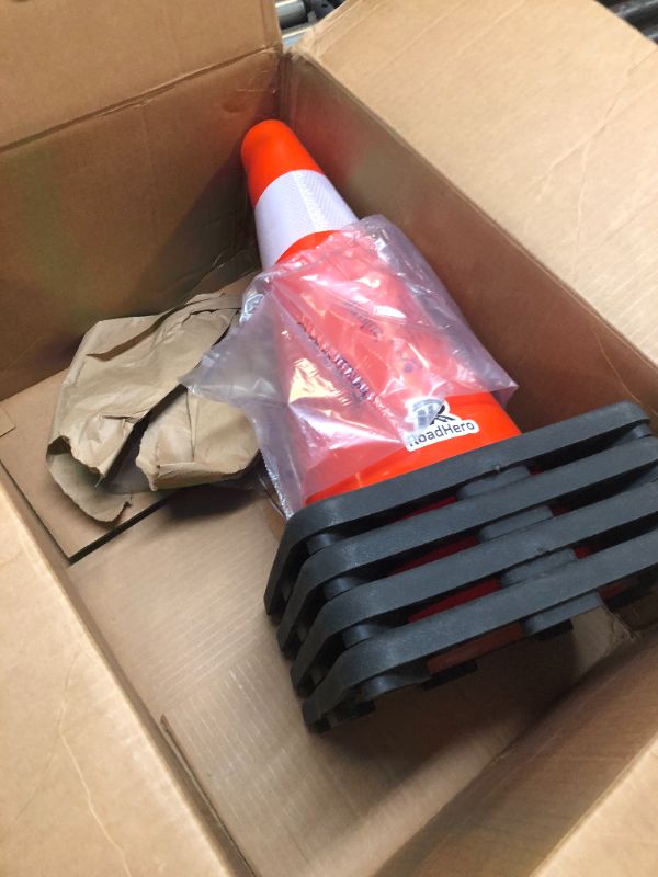 Photo 1 of (4 Pack) BATTIFE Traffic Cones 28 Inch with Black Weighted Base,Durable PVC Orange Cone for Traffic Control,Construction Events, Driveway Road Parking Lot 28inch 4