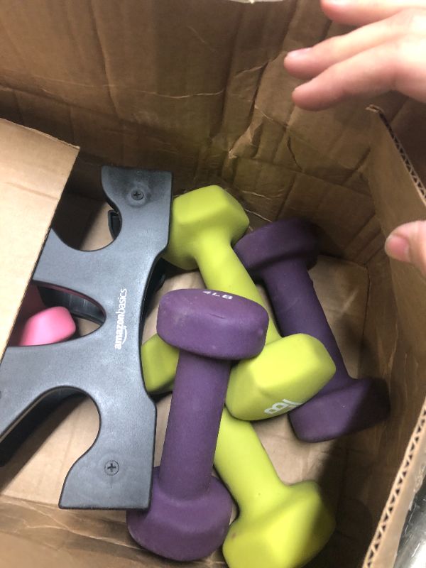 Photo 2 of Amazon Basics Neoprene Workout Dumbbell 20-Pounds total - 3 Pairs (2-Lb, 3-Lb, 5-Lb) & Weight Rack