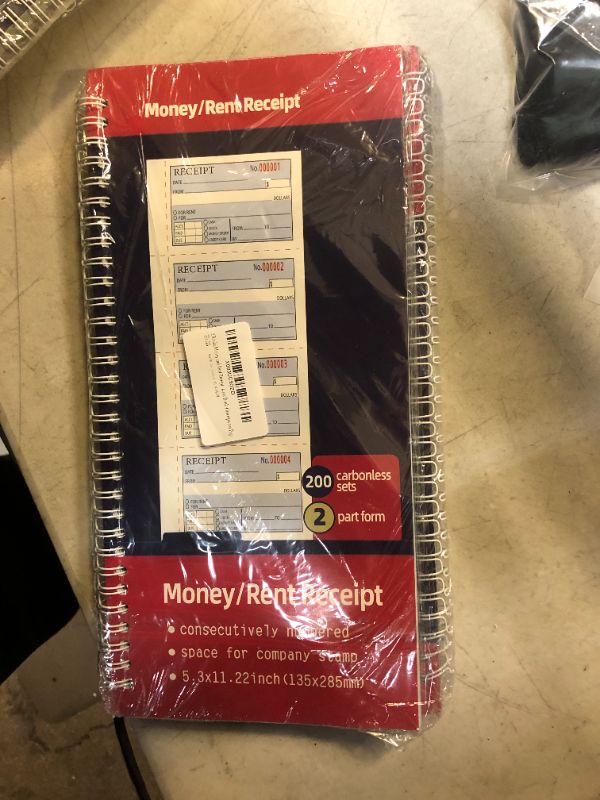 Photo 2 of Zzrywuty Two Books Money and Rent Receipt Book with Cardboard Insert,2-Part Carbonless,5.32”x11.23” Spiral Bound,200 Sets per Book,4 Receipts per Page for Office Supplier,Rent and Cash Transaction Color: Two Books-2 Part Carbonless