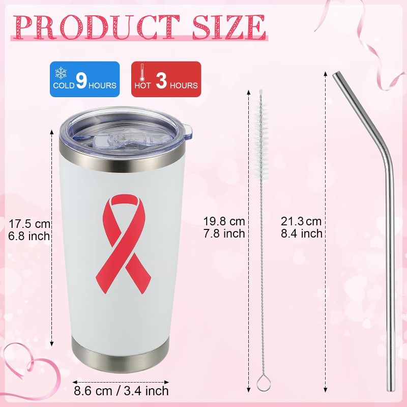 Photo 1 of  Breast Cancer Awareness Tumbler Breast Cancer Gifts for Woman Breast Cancer Survivor Gift Ideas 20 oz Pink Ribbon Stainless Steel Travel Mug Coffee Cup with Lid Cleaning Brush Straw