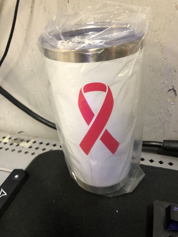 Photo 2 of  Breast Cancer Awareness Tumbler Breast Cancer Gifts for Woman Breast Cancer Survivor Gift Ideas 20 oz Pink Ribbon Stainless Steel Travel Mug Coffee Cup with Lid Cleaning Brush Straw