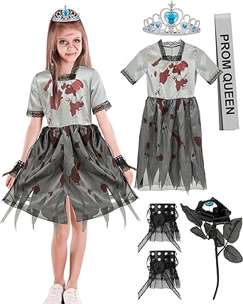 Photo 1 of Brand: Liitrsh 5.0  1
Liitrsh Girl Halloween Prom Queen Cosplay Set Zombie Prom Queen Child Costume Dress Crown Sash Rose Bracelet