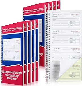 Photo 1 of 
Crtiin 10 Books Money and Rent Receipt Book 2 Part Carbonless Receipt Log Book with Carbonless Copies, Spiral Bound, 200 Sets Per Book, 4 Receipts Per Page (5.25 x 11 Inch)