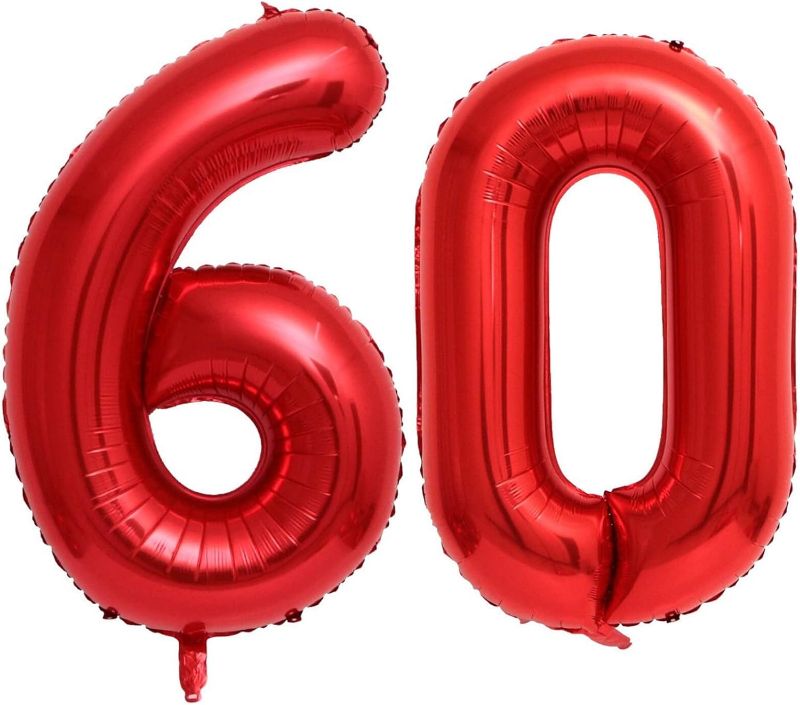 Photo 1 of 40 Inch Red 60 Number Balloons Giant Jumbo Huge 60 Foil Mylar Helium Number Digital Balloons Red Birthday Mylar Digital Balloons 60 Birthday Party 60th Anniversary Events Party Decorations Supplies