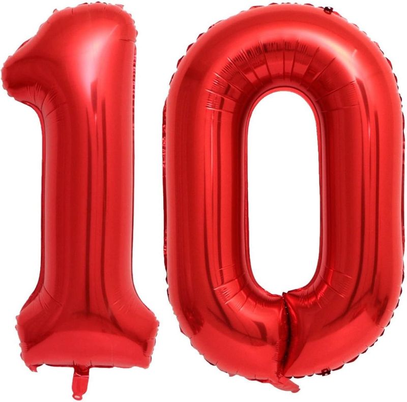 Photo 1 of  Red 10 Number Balloons Giant Jumbo Huge 10 Foil Mylar Helium Number Digital Balloons Red Birthday Mylar Digital Balloons 10th Birthday Anniversary Events Party Decorations