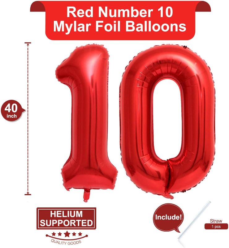 Photo 1 of  Red 10 Number Balloons Giant Jumbo Huge 10 Foil Mylar Helium Number Digital Balloons Red Birthday Mylar Digital Balloons 10th Birthday Anniversary Events Party Decorations