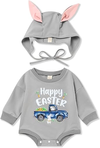 Photo 1 of Sinda My First Easter Bodysuit Baby Boy Girl Rabbit Romper with Bunny Hat Happy Easter Day Infant Boy Girl Clothes