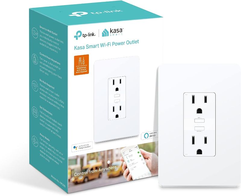 Photo 1 of Kasa Smart Plug KP200, In-Wall Smart Home Wi-Fi Outlet Works with Alexa, Google Home & IFTTT, No Hub Required, Remote Control, ETL Certified , White, 1 Pack