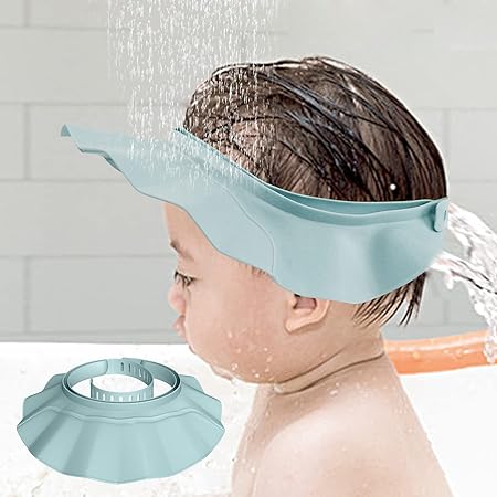 Photo 1 of BLUE/PINK Piyl Baby Shower Cap Bath Visor Protection Silicone Adjustable Safe Shower Bathing Cap for Protector Eye Ear Shampoo Cap for Infants Toddler Baby Kids Children (6 Months-12 Years old)