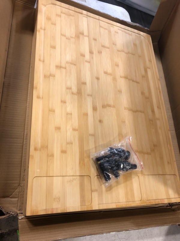 Photo 3 of 30 x 21 in Extra Large Bamboo Cutting Board and Stovetop Cover, Stove Top Cover Chopping Board with Detachable Legs and Juice Groove, Protector Board for Restaurant Kitchen Counter & Sink XXXL(30x21x3.3")