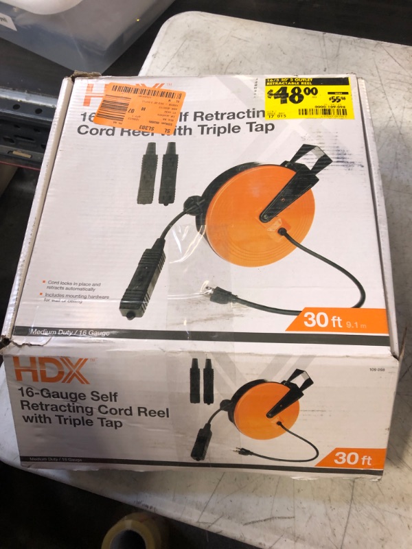 Photo 1 of 30 ft. 16/3 Heavy-Duty Retractable Extension Cord Reel with 3-Outlets