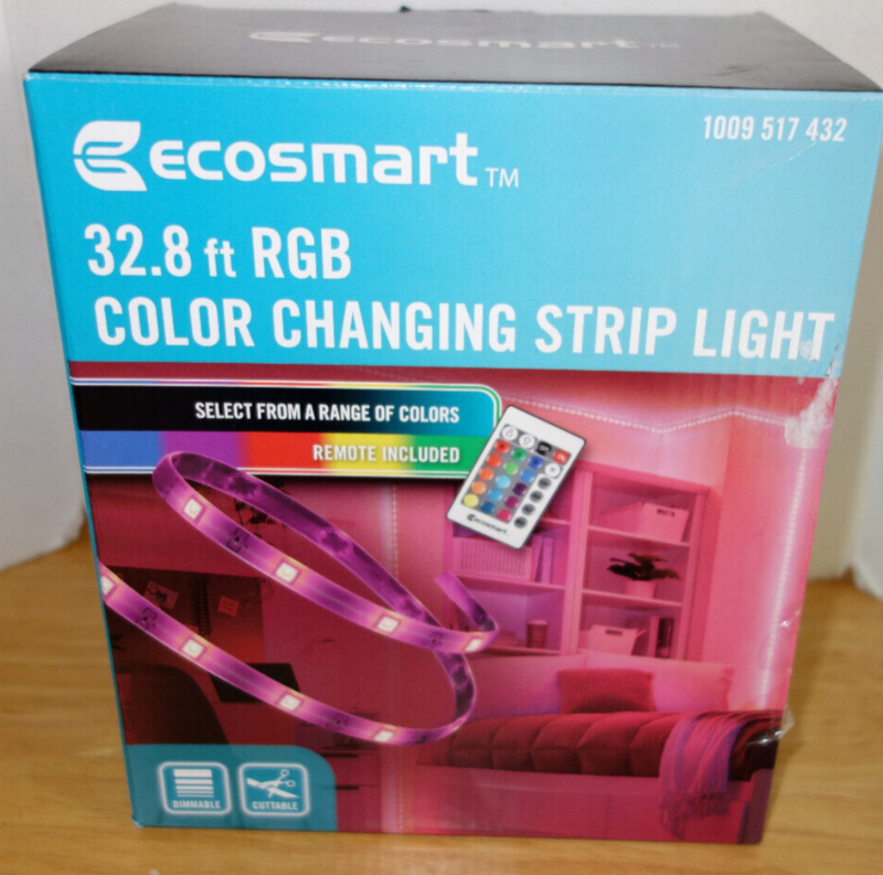 Photo 1 of EcoSmart 32.8 ft. Indoor RGB LED Color Changing Strip Tape Light with Remote
