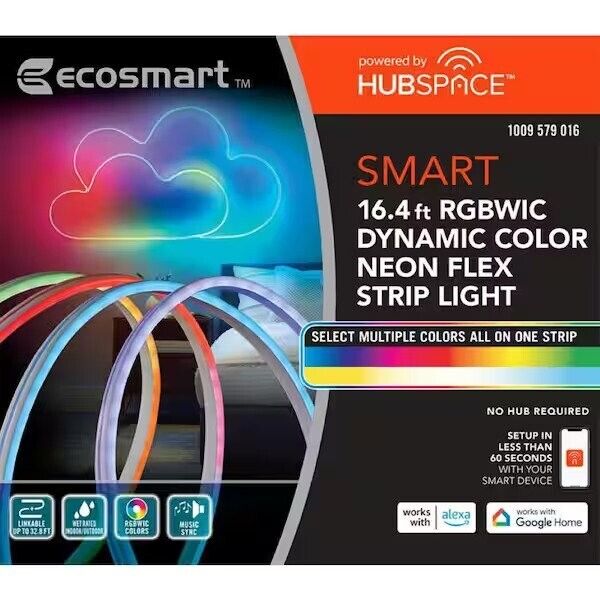 Photo 1 of Ecosmart 16.4 ft Smart Color Changing Dimmable Plug-In LED Outdoor Rope Light
