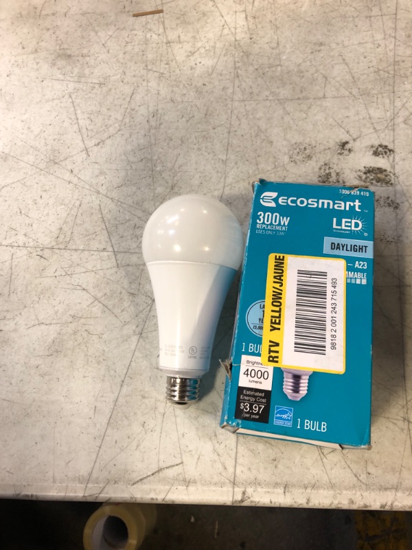 Photo 1 of Ecosmart 300 Watt Daylight A23 Dimmable 4000 Lumen LED Light Bulb (1006 839 419) (1 Bulb)
