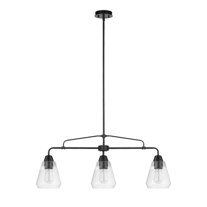 Photo 1 of Astrid 3-Light Matte Black Linear Chandelier with Clear Glass Shade
