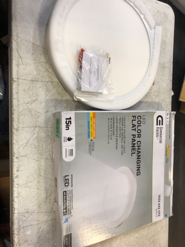 Photo 2 of 15 in. 22.5-Watt Dimmable White Integrated LED Edge-Lit Round Flat Panel Ceiling Flushmount with Color Changing CCT