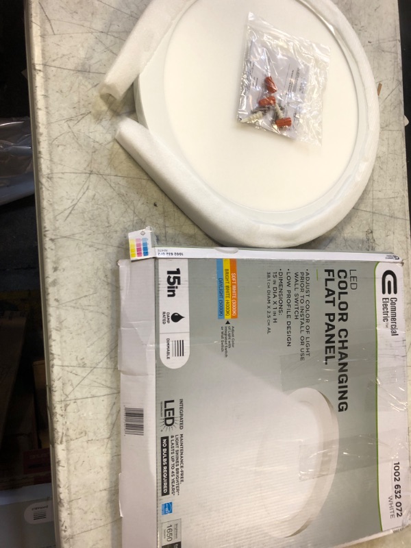 Photo 1 of 15 in. 22.5-Watt Dimmable White Integrated LED Edge-Lit Round Flat Panel Ceiling Flushmount with Color Changing CCT