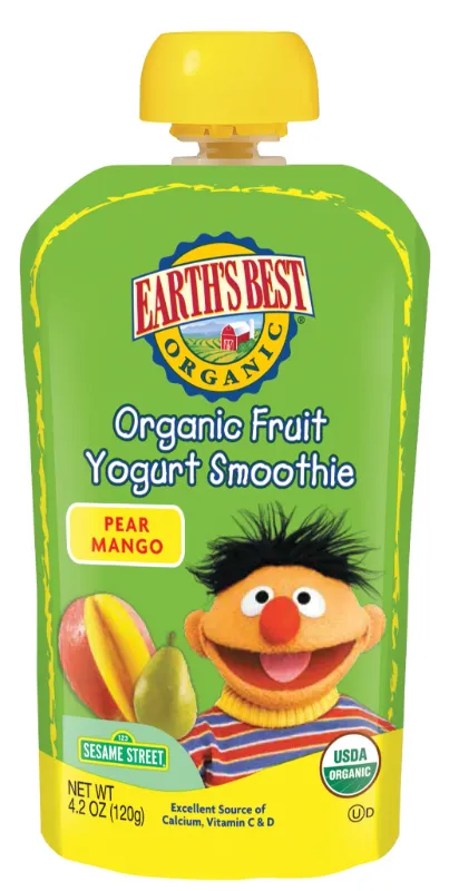 Photo 1 of (6 Pouches) Earth's Best Organic Sesame Street Toddler Fruit Yogurt Smoothie, Pear Mango, 4.2 oz. Pouch EXP FEB 17 2024