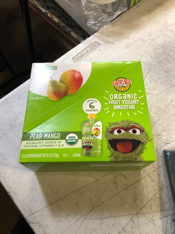 Photo 2 of (6 Pouches) Earth's Best Organic Sesame Street Toddler Fruit Yogurt Smoothie, Pear Mango, 4.2 oz. Pouch EXP FEB 17 2024