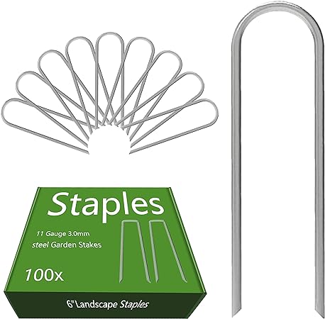 Photo 1 of AAGUT Garden Staples 6 Inch Galvanized 100 Pack Round-Top Drip Hose Stakes Irrigation Hooks Heavy Duty 11 Gauge Lawn U Pins Sod Nails for Landscape Fabric, Soaker Hose, Chicken Wire, Dog Fence
